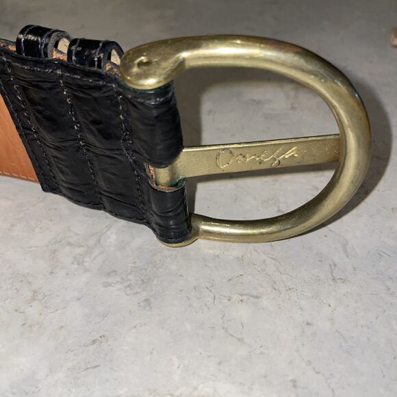VTG Omega Black Croc Embossed 2.2 Wide 38.5”Leather Belt Size M Made in America - Picture 7 of 12